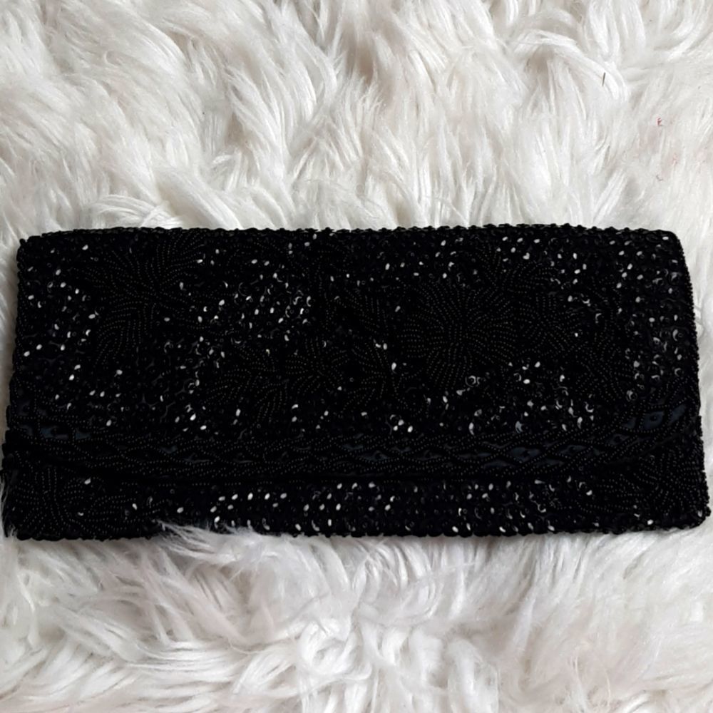 Vintage‎ Black Poinsettia  Beaded  Evening Clutch Bag